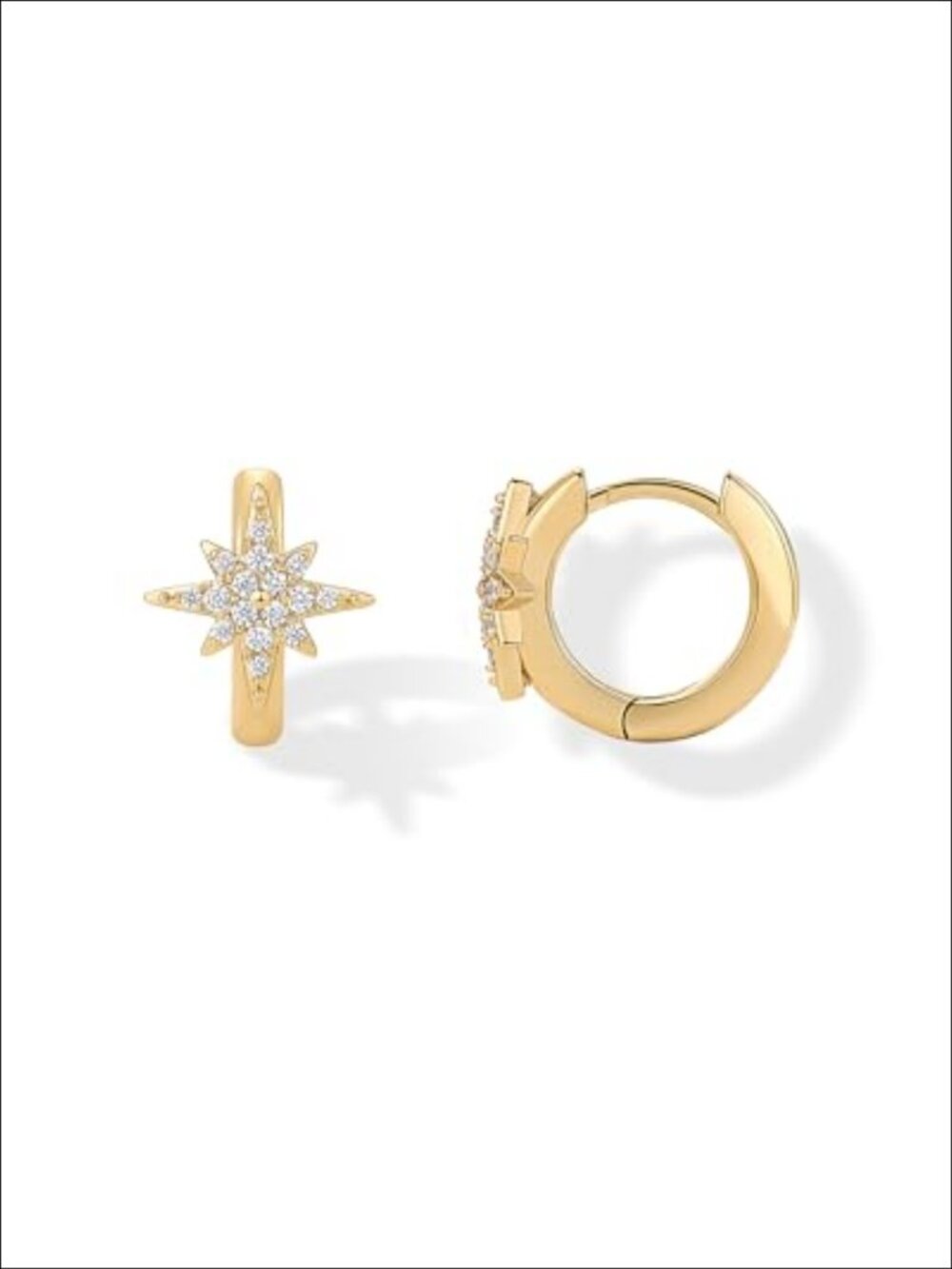14K Gold Plated Huggie Hoop Earrings Sterling Silver Posts CZ Star Motif